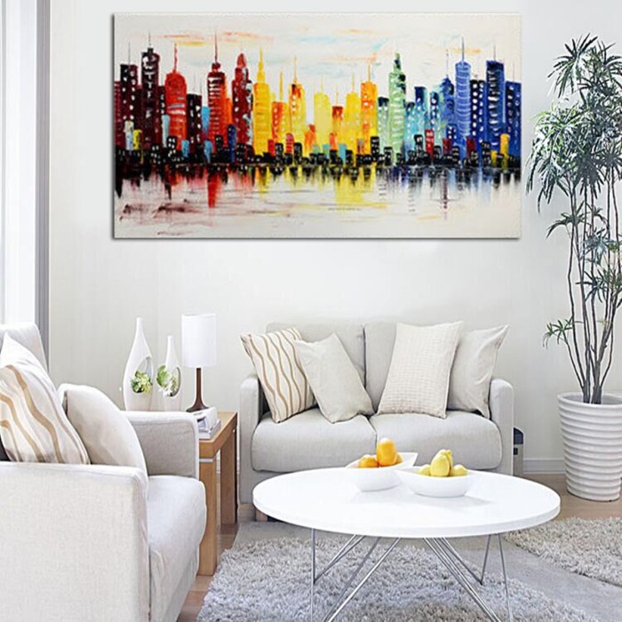 Wall living room large canvas abstract modern oversized painting black oil white contemporary panoramic extra