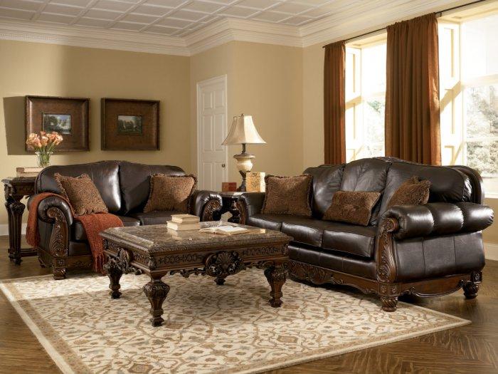 Sofa room living set leather piece brown traditional chair loveseat pillows arm accent collection upholstered